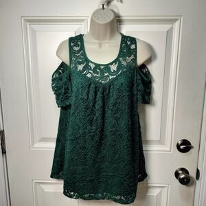 PerSeption Concept Forest Green Lace Tank Top Size Large